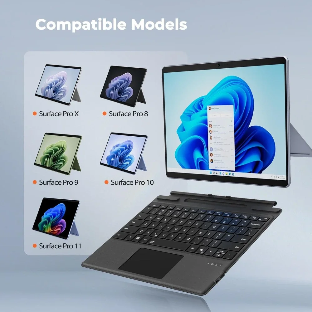 MEETION Bluetooth Backlit Keyboard with Trackpad for Surface Pro 11 10 9 8 X